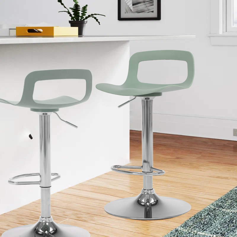 Dressler Modern Swivel Adjustable Height PP Bar Stool with Low Back, Set of 2, Green