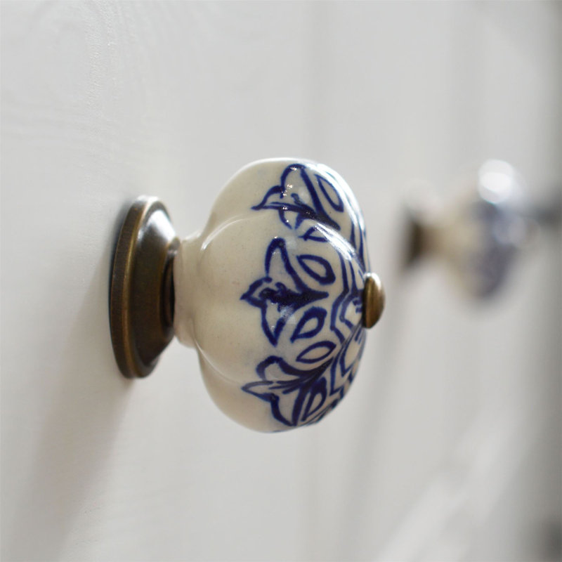 Nicola Spring - Floral Ceramic Cabinet Knobs, Dark Blue