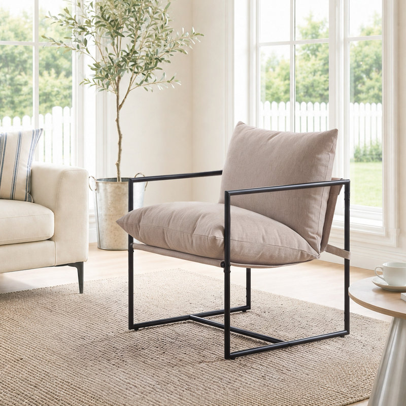 Chaise d'appoint Sling, fauteuil d'intérieur avec cadre en métal, bleu marine, Marine