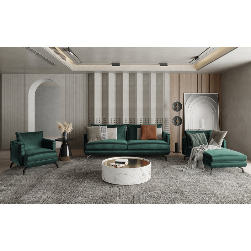 Unic Velvet Chaise Lounge, Right-Arm Chaise, Forest Green