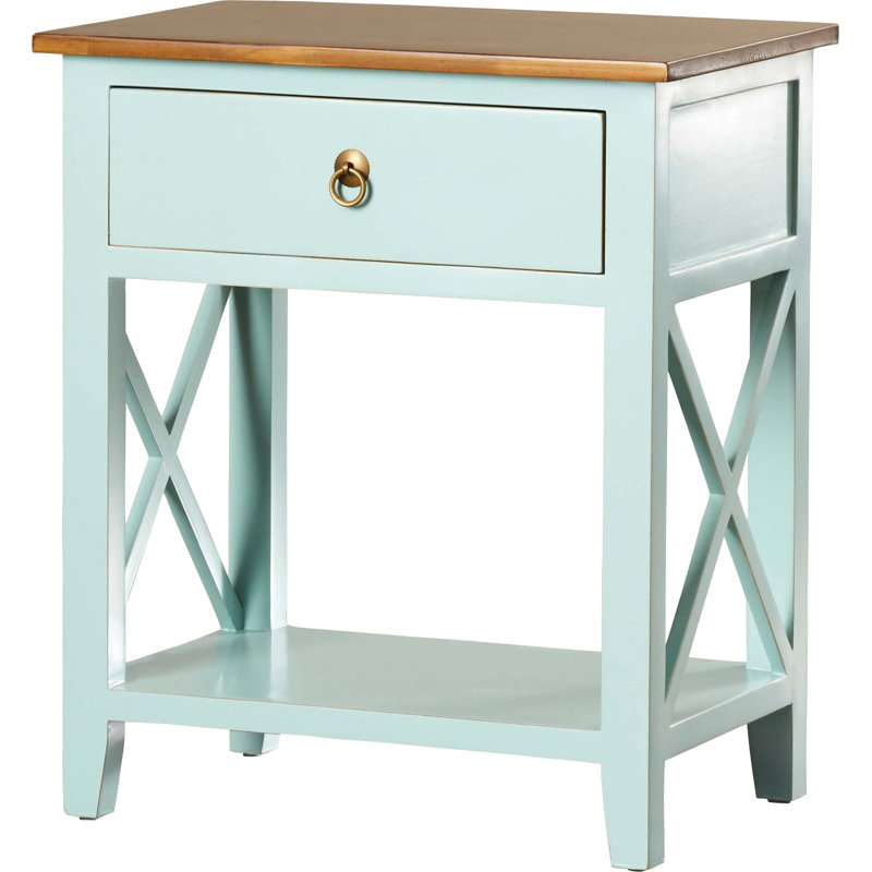 75.44cm W Solid Wood Bedside Table, Aqua