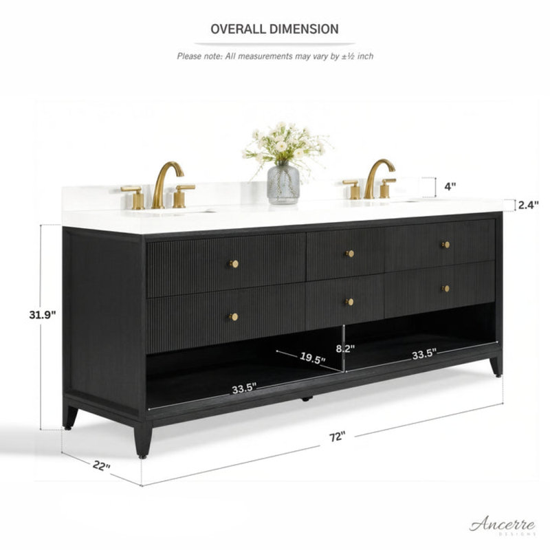 Ensemble de meuble-lavabo Momo avec comptoir en quartz blanc et lavabo encastré blanc, Chêne noir, 72"