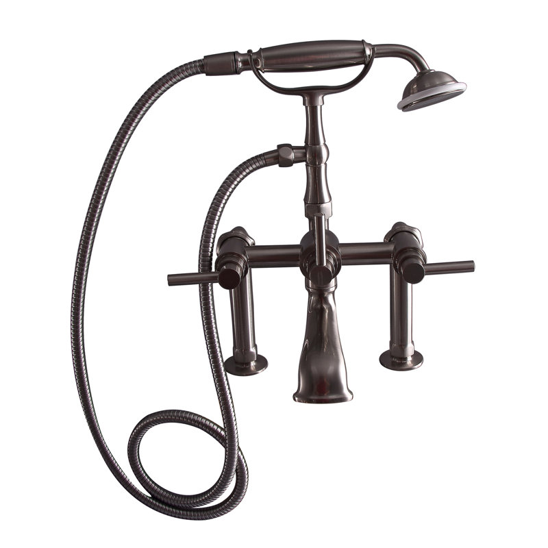 3 Handle Clawfoot Tub Faucet with Diverter, Brushed Nickel