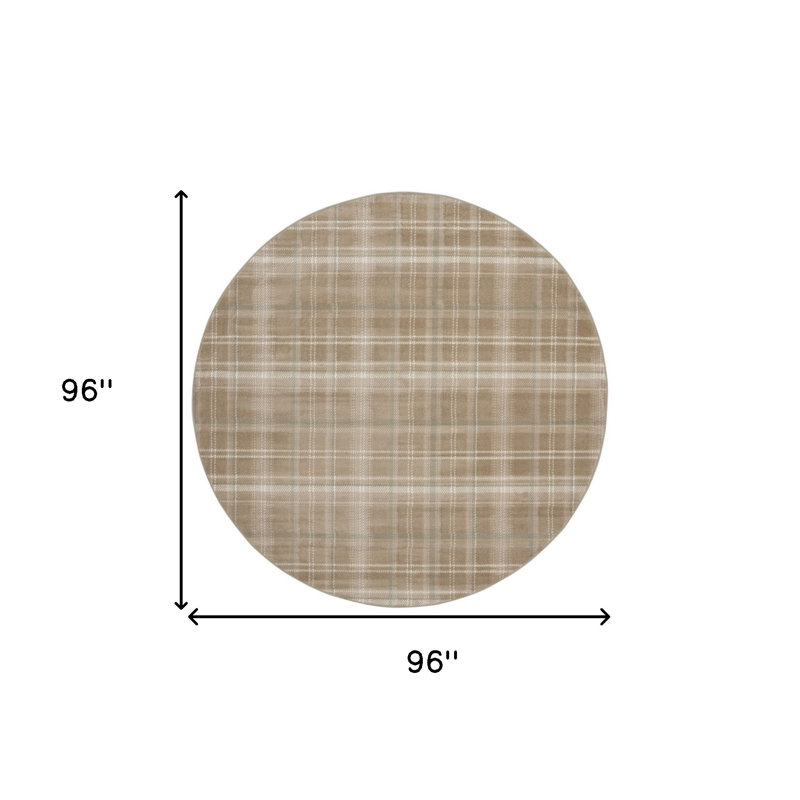 Tapis rond 8 pi taupe et ivoire