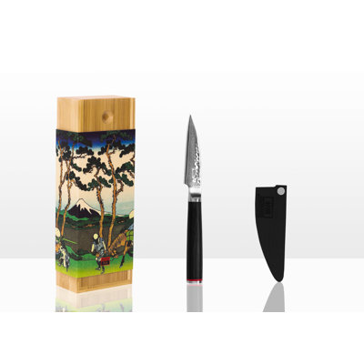 Couteau d'office en acier Damas avec bambou Saya et boîte en bambou - lame de 9 cm (3,5 pouces)
