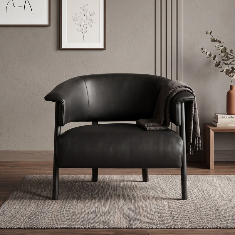 Fauteuil d'appoint à oreilles avec dossier enveloppant et siège rembourré de mousse pour un salon confortable, Black