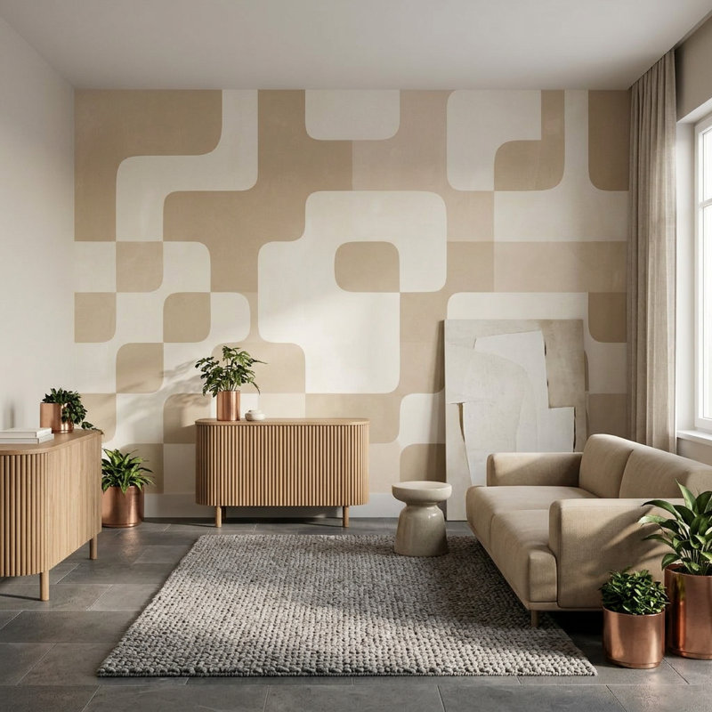 Murale rétro Mid-Century, 100 po x 96 po, Non tissé