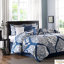 Édredon pour grand lit 7 pièces en indigo - Coussins décoratifs en coton avec bordure-120264908-120264907