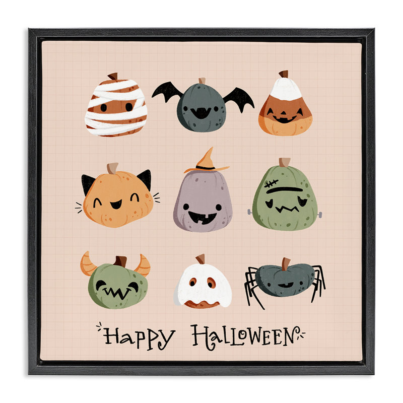 Joli cadre flottant de citrouilles d'Halloween, conçu par Sarah Hickman, H 25 po x l 25 po, Cadre flottant noir de jais