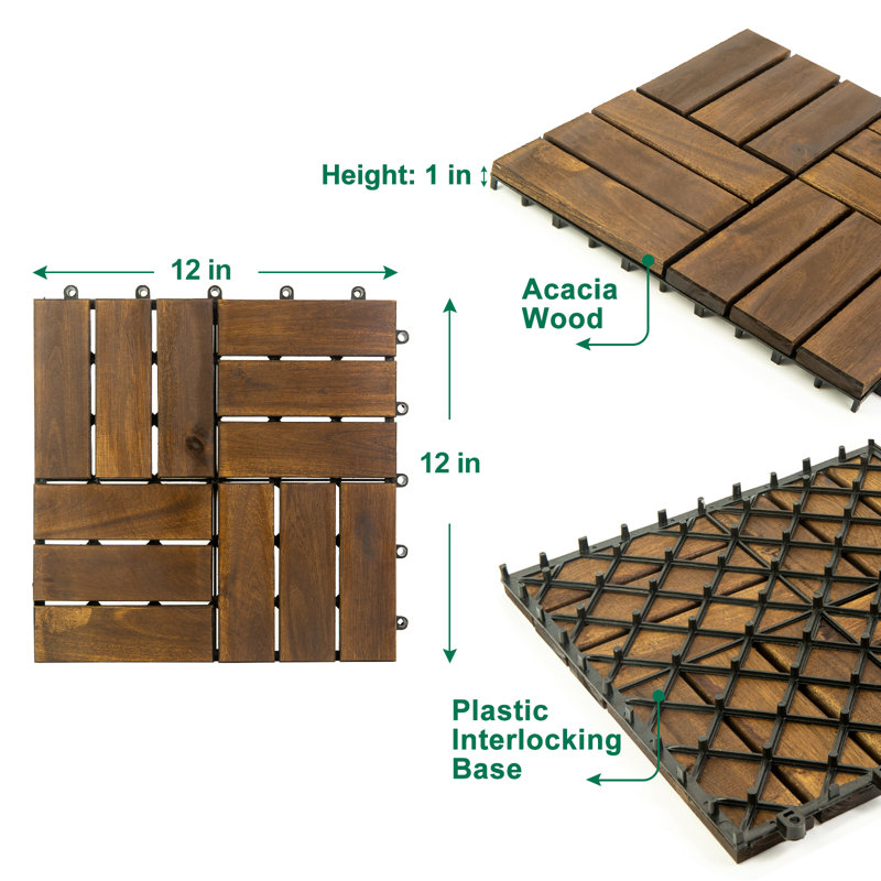 10 carreaux de plancher en bois d'acacia 10 pi, Brun