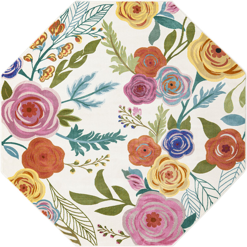 Floral Indoor Rug, Octagon 6'