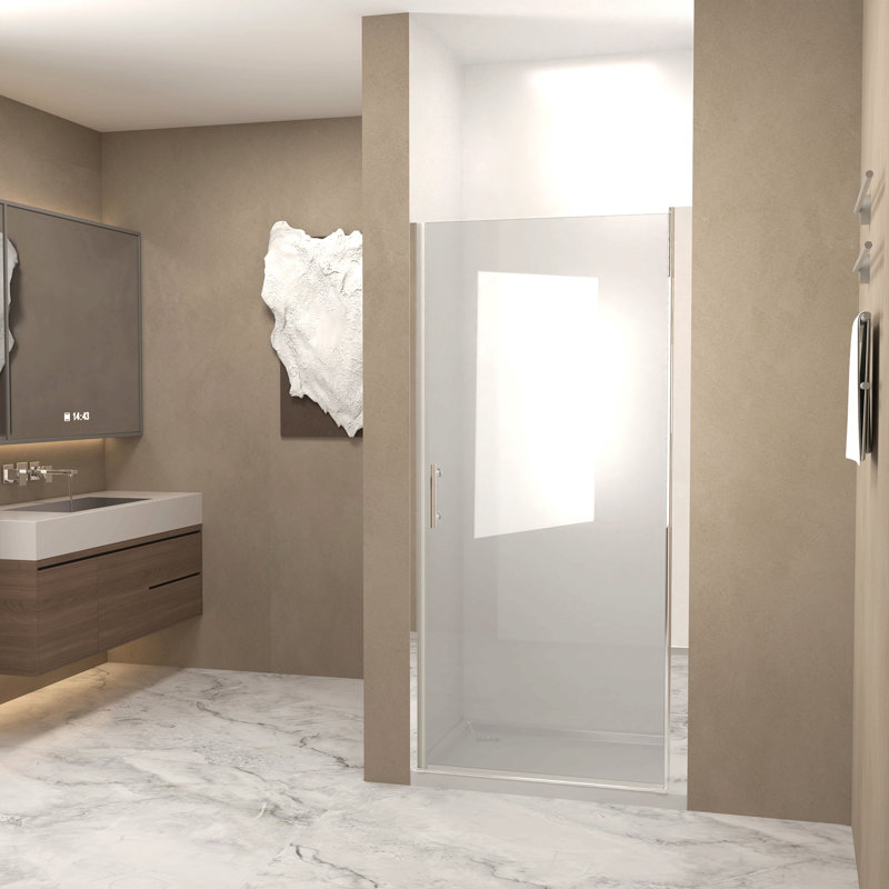 37-36"X 72" Pivot Shower Door, Chrome  Aluminum Frame, Half Frame ,1/4"(6Mm) Tempered Glass Explosion Proof Film