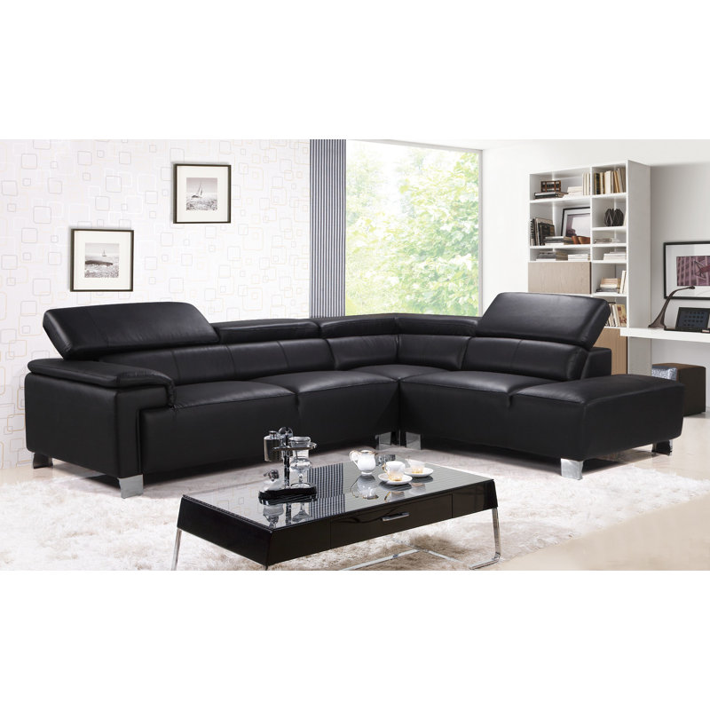 Kulveer 5 Seater Corner Sofa , Right Hand Facing, Black Genuine Leather