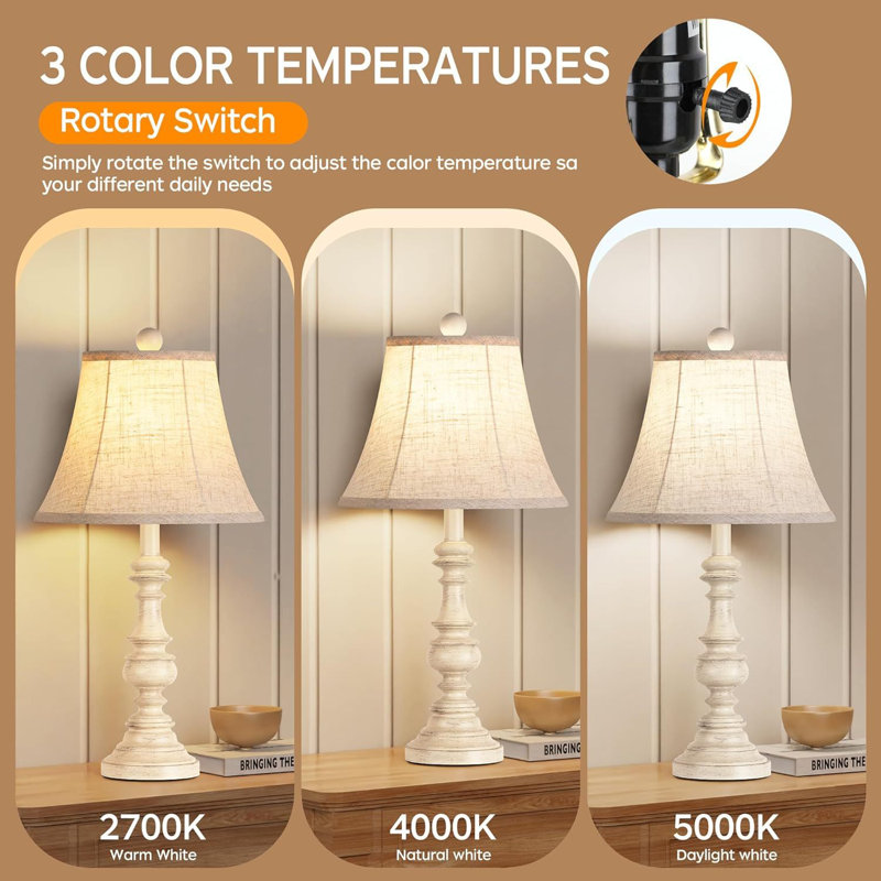 Traditional Table Lamp Set with LED Bulbs and Rotary Switch
