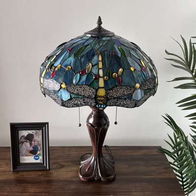Lampe de table Chenault Tiffany avec libellules en verre coloré vert l 16 po x P 16 po x H 24 po