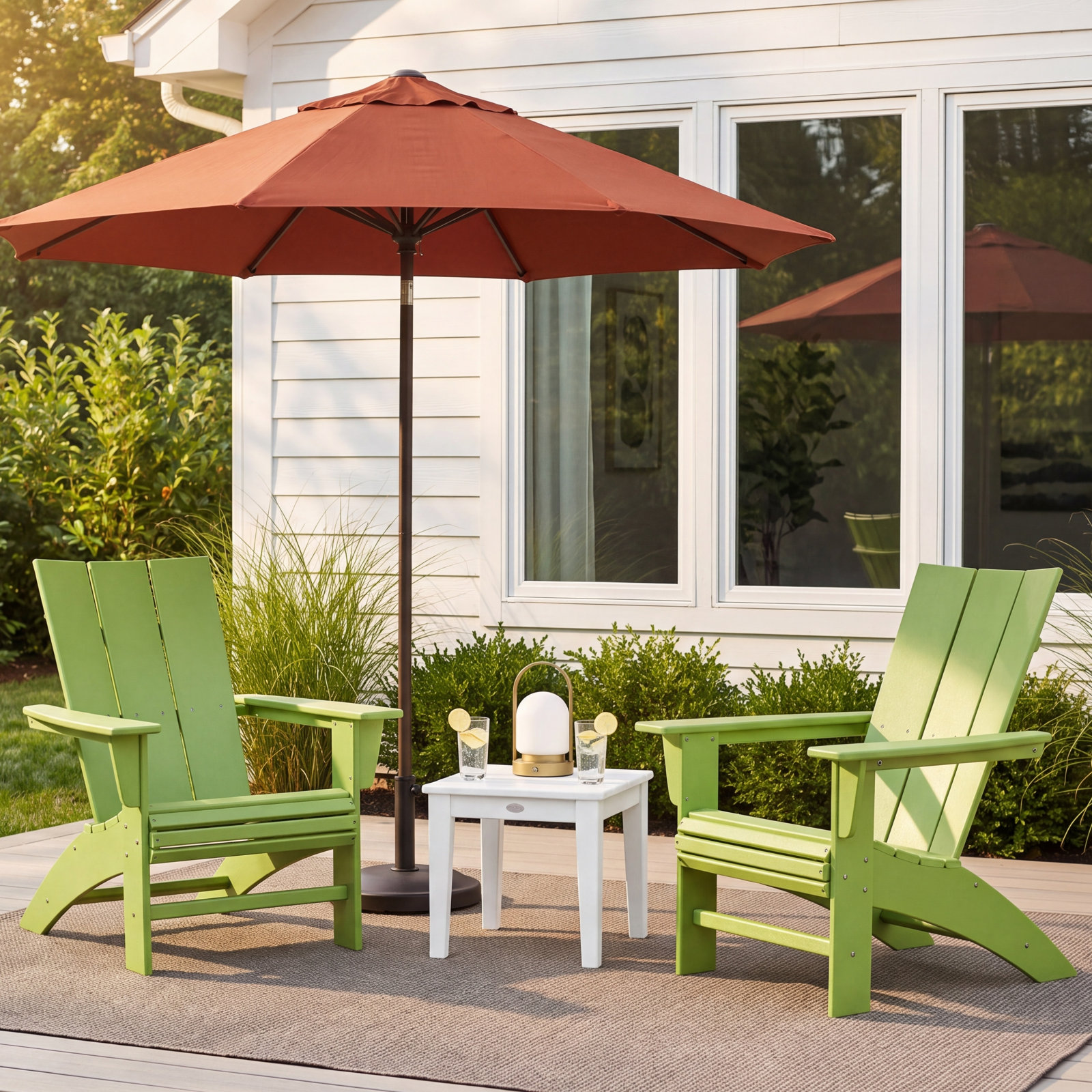 POLYWOOD® Modern Adirondack 2-Person Patio Seating Group, Lime/White