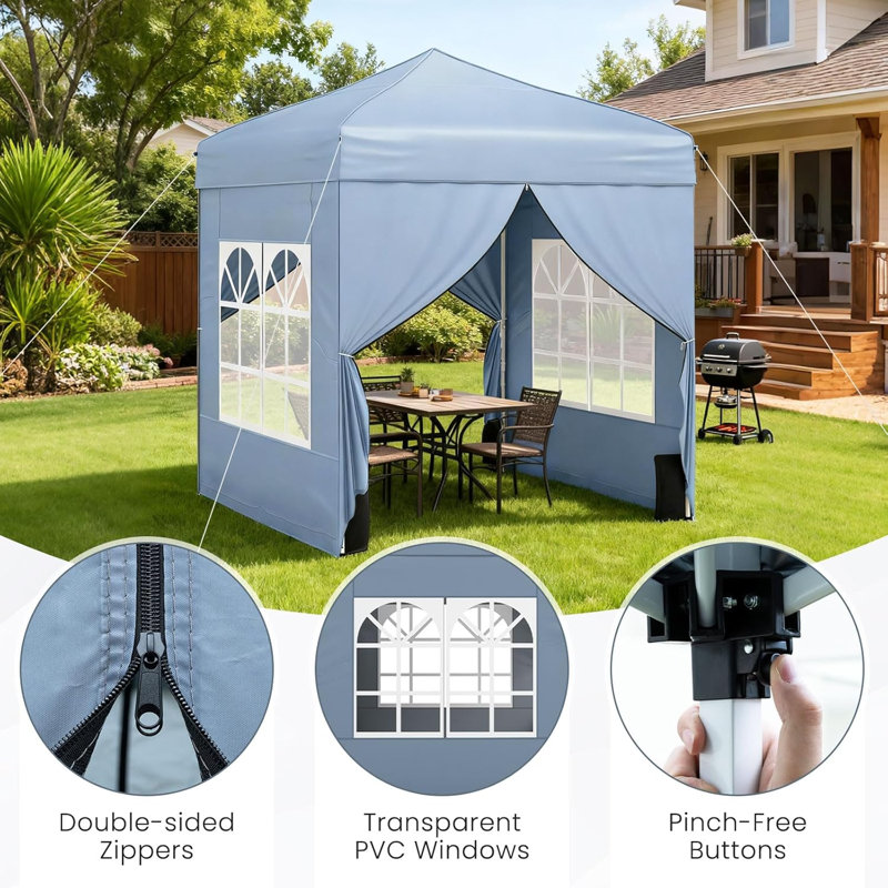 194x194cm Commercial Gazebo Tent with 4 Sidewalls, Grey