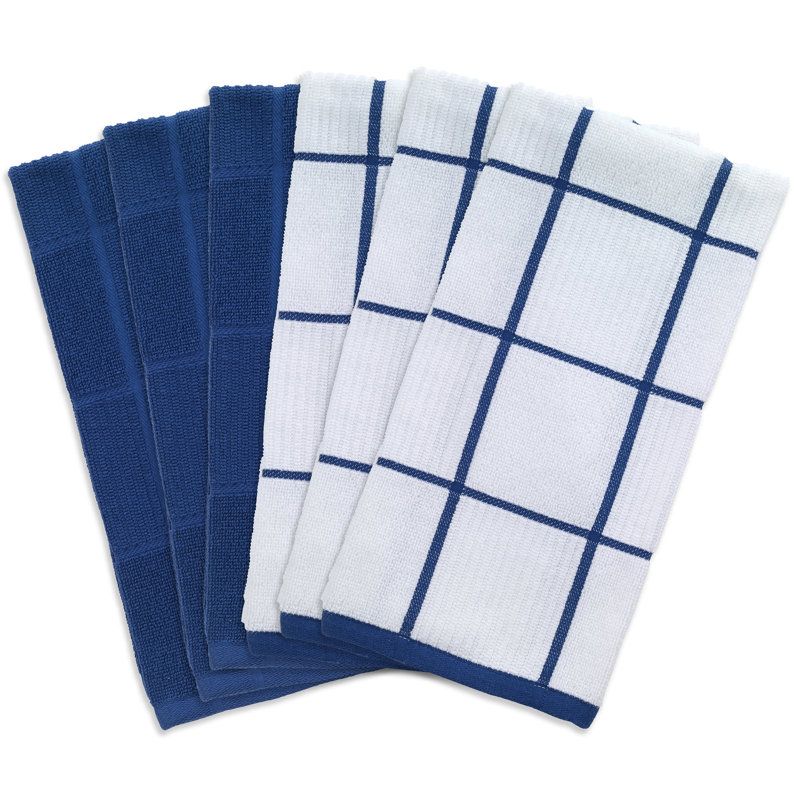 T-fal Solid and Check Dish Cloth, Blue