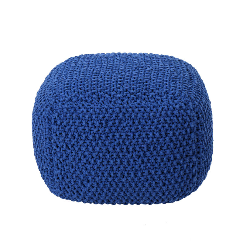 Modern Knitted Pouf Cube In Navy Cotton, 20.5X20.5X16.5, With Stable Filling Cotton Cube, 20.5"W X 20.5"D 16.5"H, For A Soothing Rest