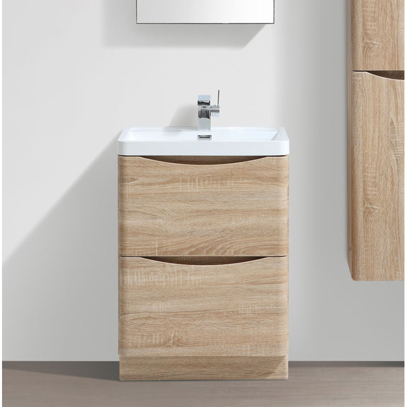 Stanhope 600mm Single Bathroom Vanity with Integrated Resin Basin, Light Oak