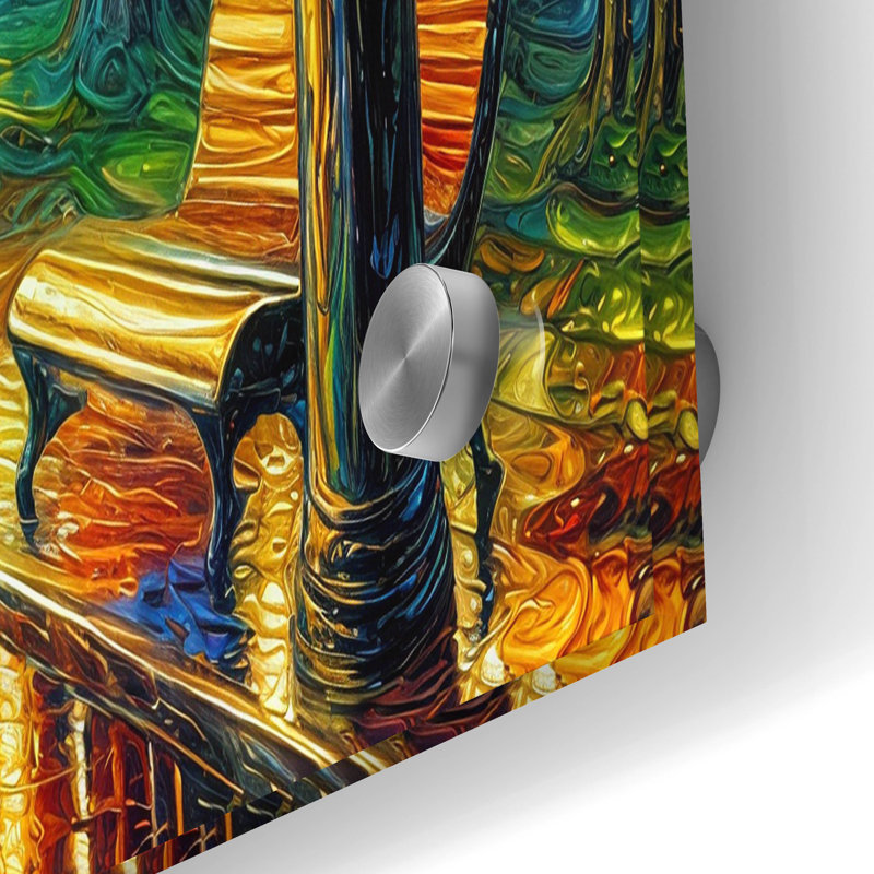 «Walk In The Rainy Park» par Rich Monet, art mural en verre acrylique, H 24 po x l 36 po x P 0,2 po
