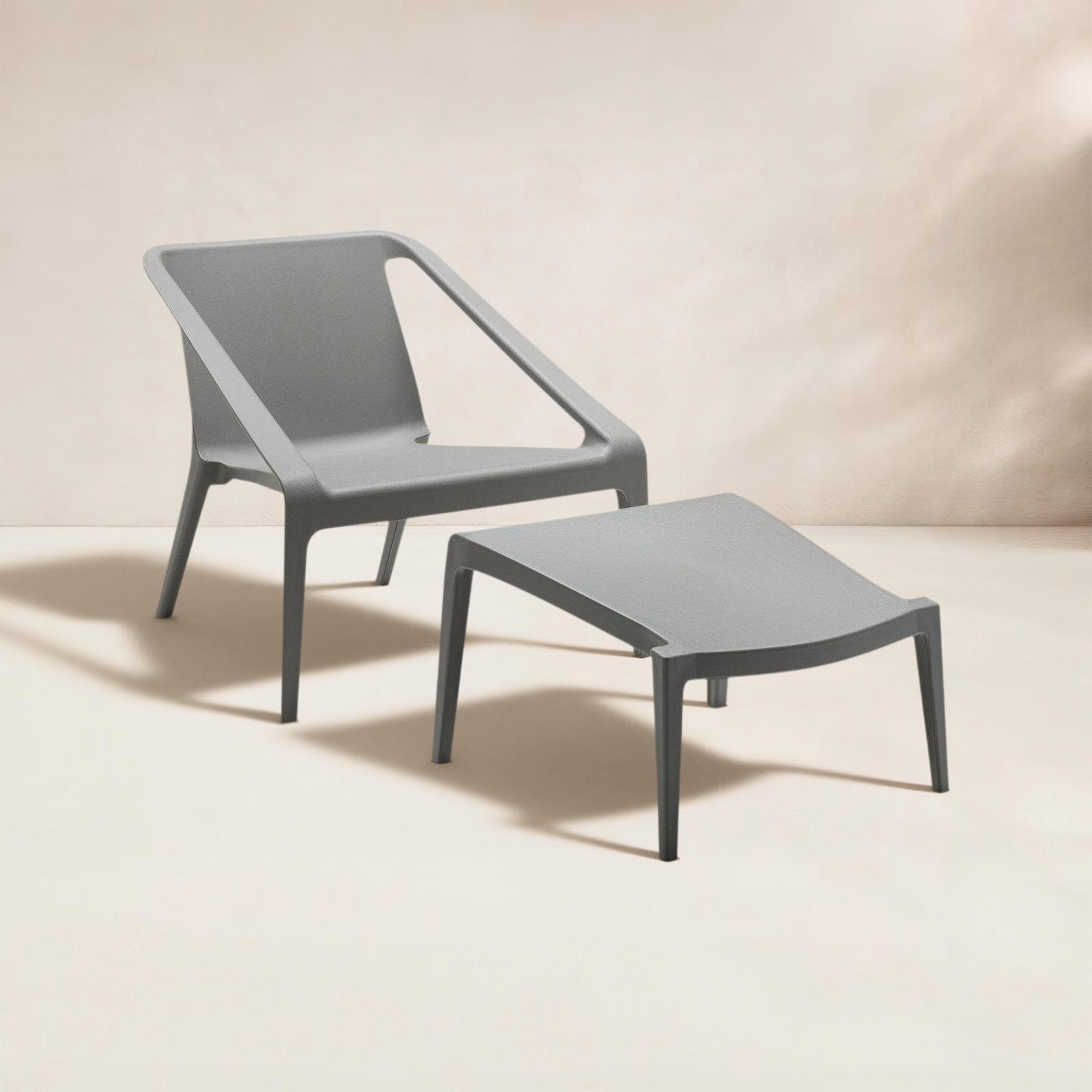 Marselia Outdoor Lounge Chair with Ottoman, Gray
