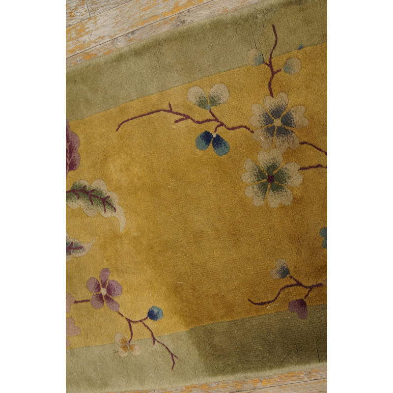 Antique Art Deco Small Scatter Size Wool Yellow / Gold / Orange Rug