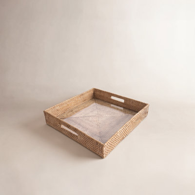 Square Serving Ottoman Trays With Glass Insert