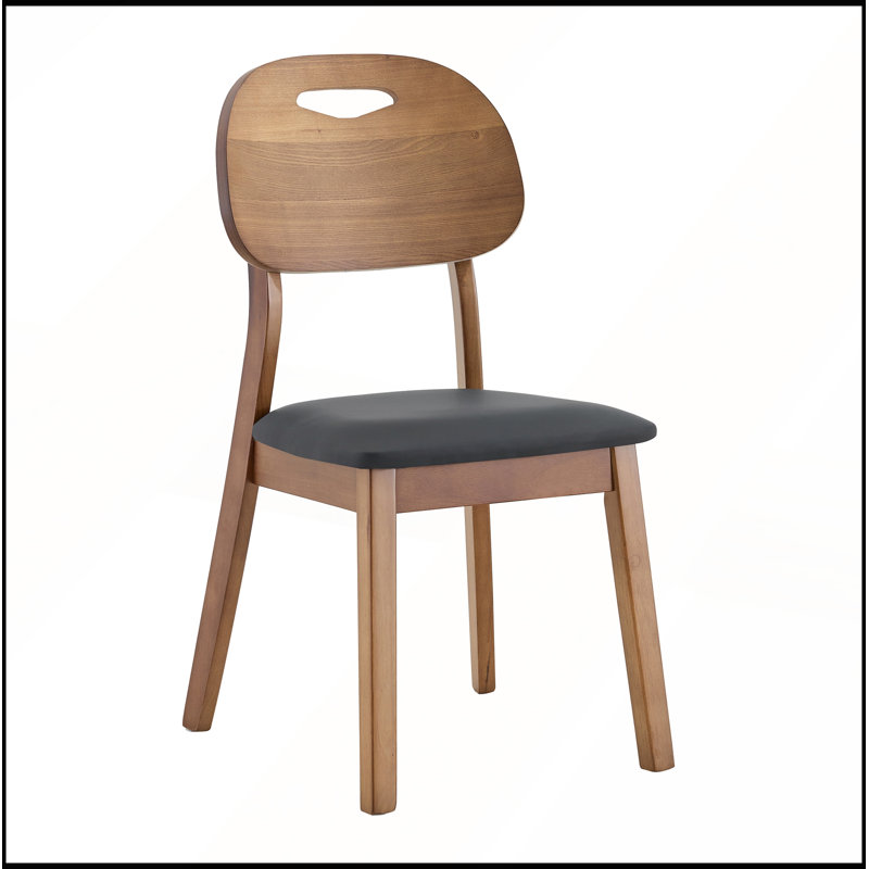 Elegant Walnut Solid Wood Dining Chairs with White PU Cushions, Hollowed Out Backrests for Comfort and Style, Black