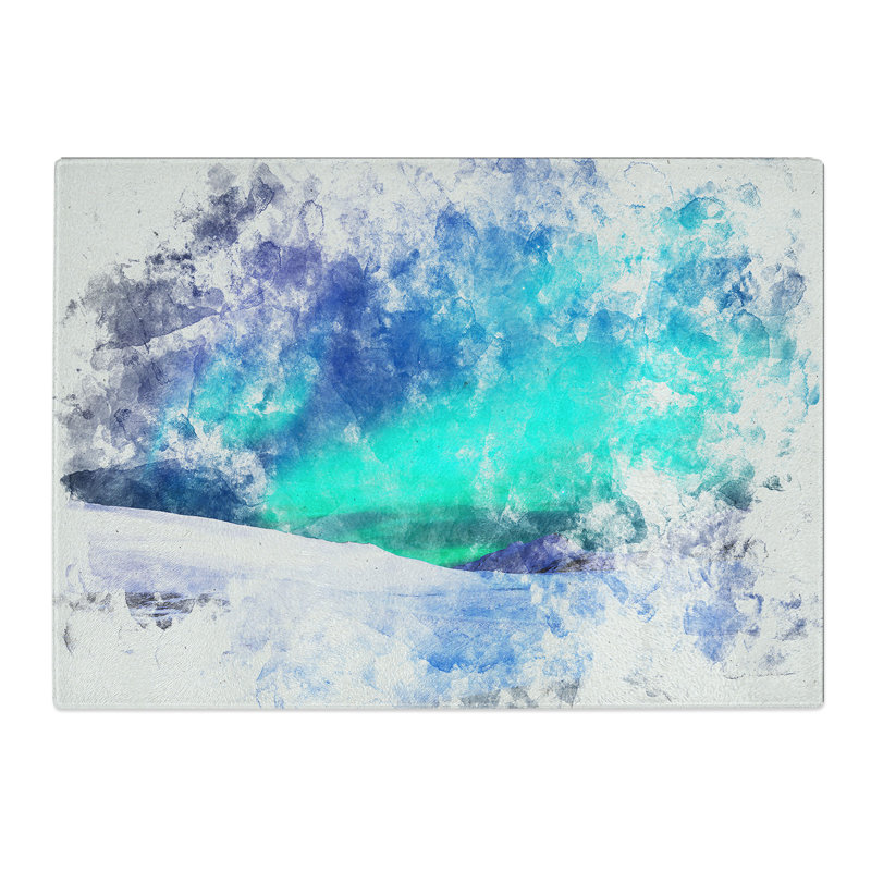 Tempered Glass Aurora Borealis in Iceland Watercolour Chopping Board, 20 cm x 28.5 cm