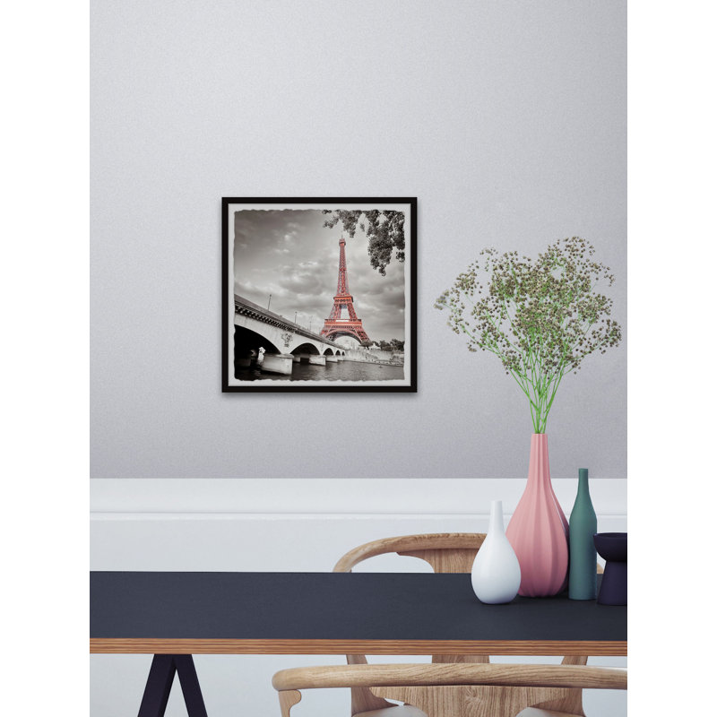 Red Eiffel Tower - Single Picture Frame Print, 81cm H x 81cm W x 3.81cm D