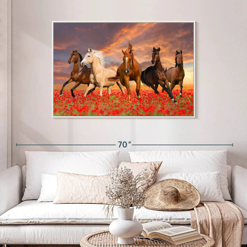 Mustang Horses, Cadre flottant blanc, 46 po x 31 po