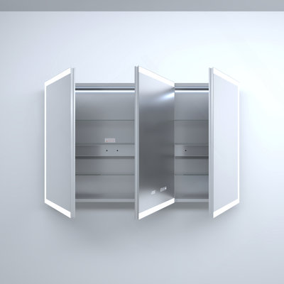 48 In. W X 30 In. H Rectangular Silver Aluminum Recessed/Surface Mount Medicine Cabinet With Mirror LED And Clock
