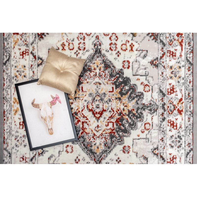 Tapis oriental gris clair / rouge, Tapis de couloir 2 pi x 8 pi