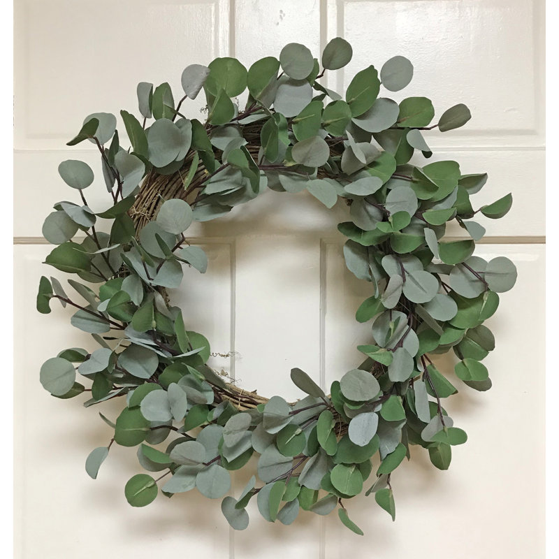 Couronne en soie d'eucalyptus, H 22 po x l 22 po x P 5 po