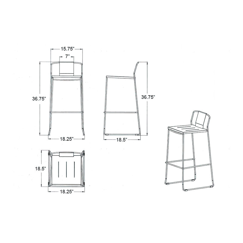 Avers 36.81" Patio Bar Stool, Gris anthracite mat