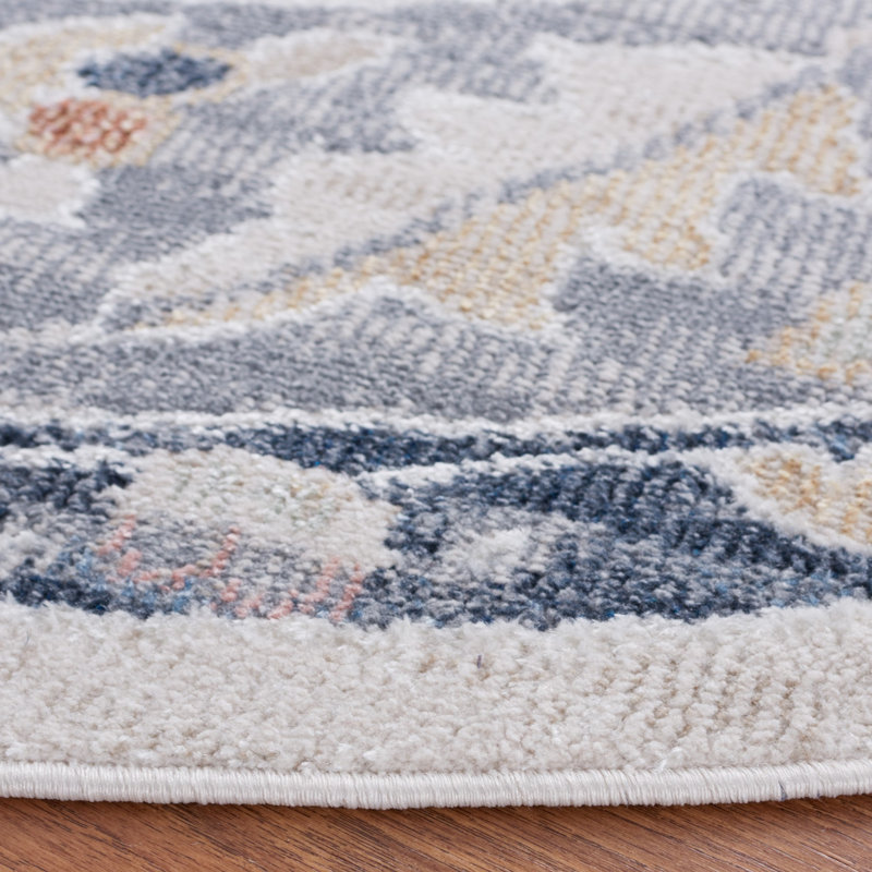 Hults Washable 204 Area Rug in Beige/Gray/Navy, Round 6'7"