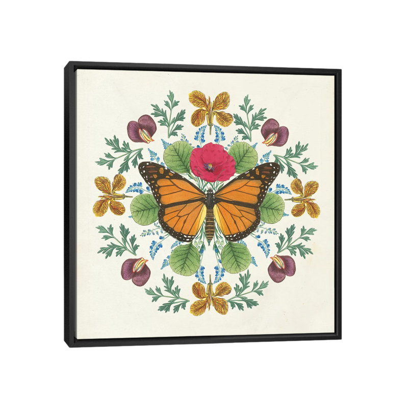 « papillon mandala i », impression sur toile, H 18 po x l 18 po x P 1,5 po, Toile encadrée noire, Pas de tapis