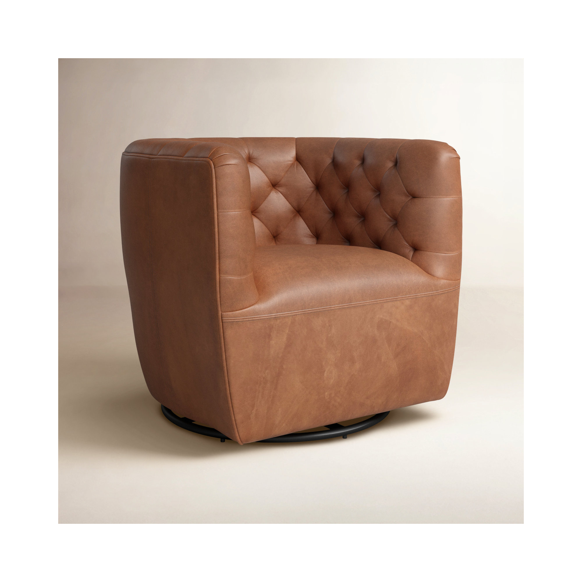 Mac Upholstered Swivel Barrel Chair, Heirloom Sienna Genuine Leather