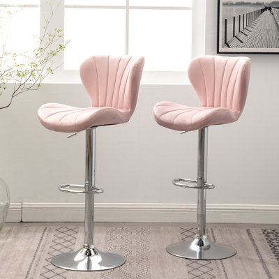 2Pcs In Pink - Adjustable Height And Swivel, Upholstered Seat, Modern Design With Comfortable Footrest 2 Bar Chairs Sleek Base