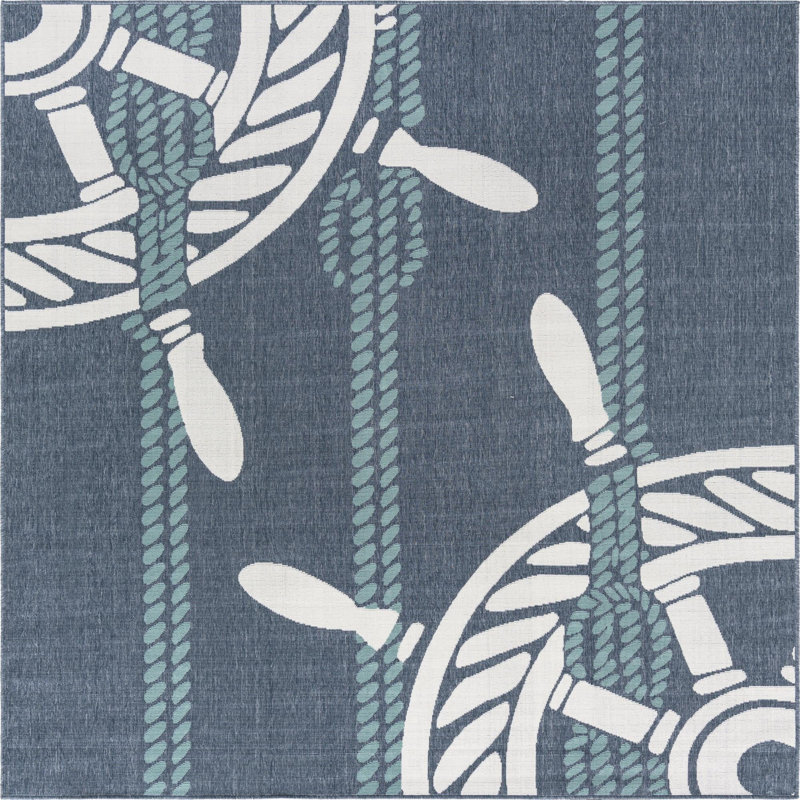 Tapis bleu marine intérieur / extérieur Bethzy, Carré 7 pi 10 po