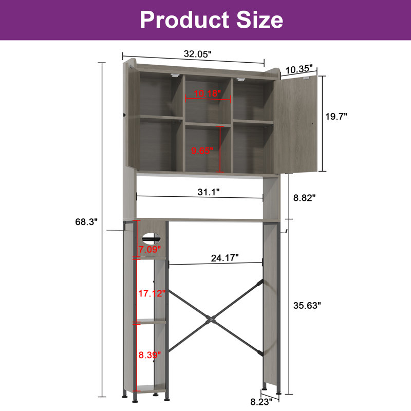 Eveleth 32.05" W Over-the-Toilet Storage Cabinet, Gray