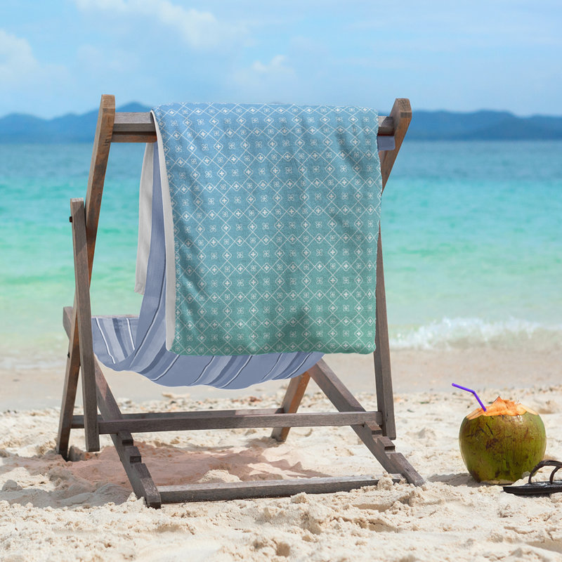 Katelyn Elizabeth Cotton Blend Beach Towel, Light Green/Blue