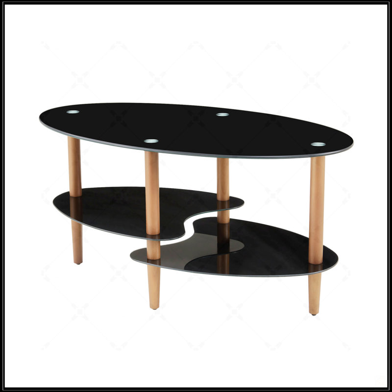 Table basse noire ovale en verre, Noir, Noir