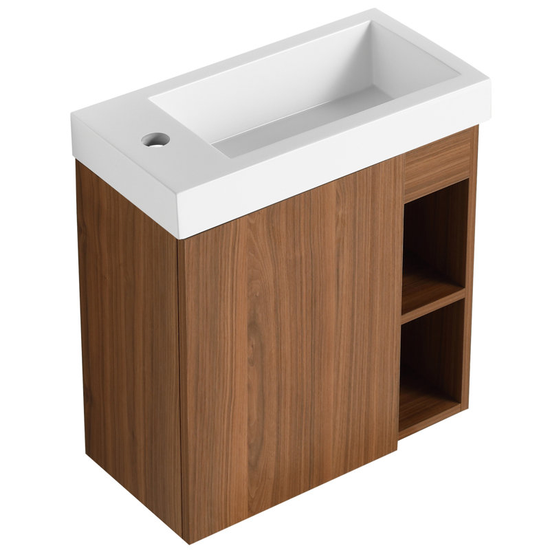 Meuble-lavabo de 20 po, lavabo en résine, porte, élégant, peu encombrant, hygiénique, abat-jour en noyer de 20 po, conception à fermeture en douceur, économiseur