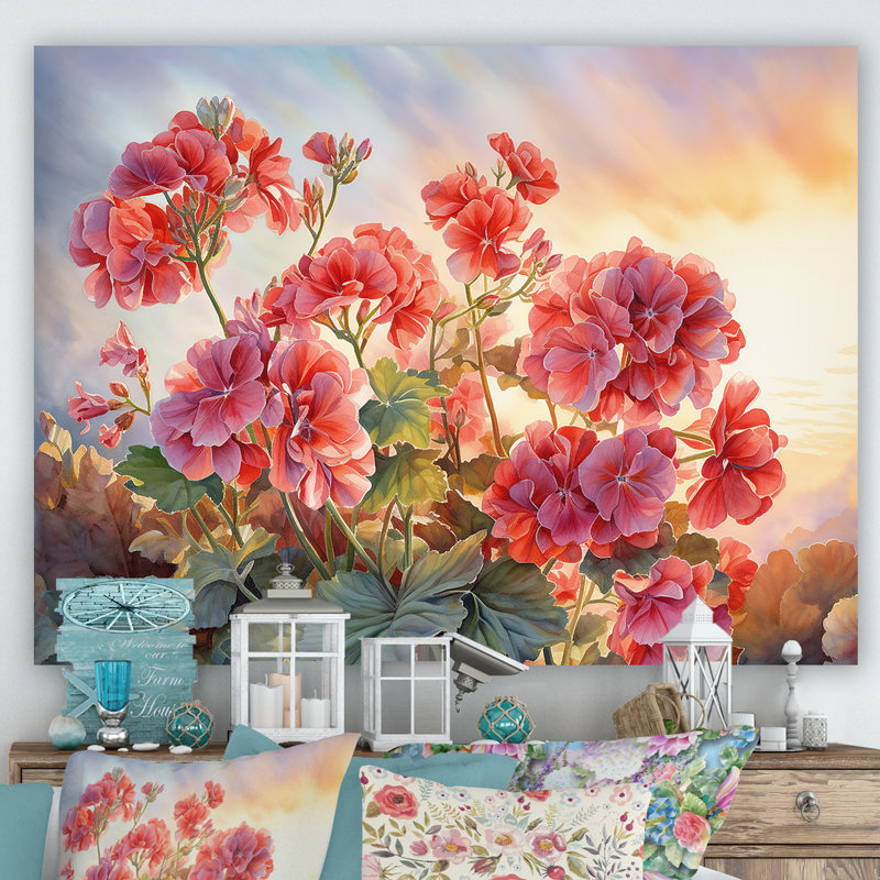 Geraniums Sunset I - reproduction, H 24 po x l 32 po x P 1 po, Toile tendue