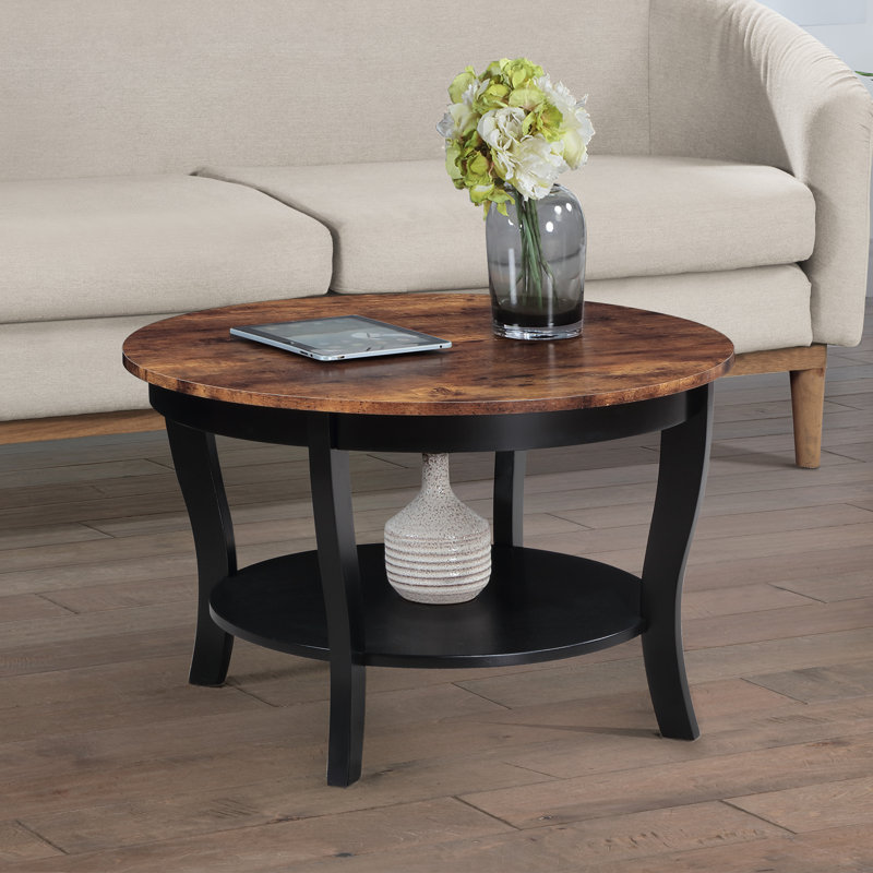 Carbin 30" Coffee Table with Shelf, Barnwood/Black