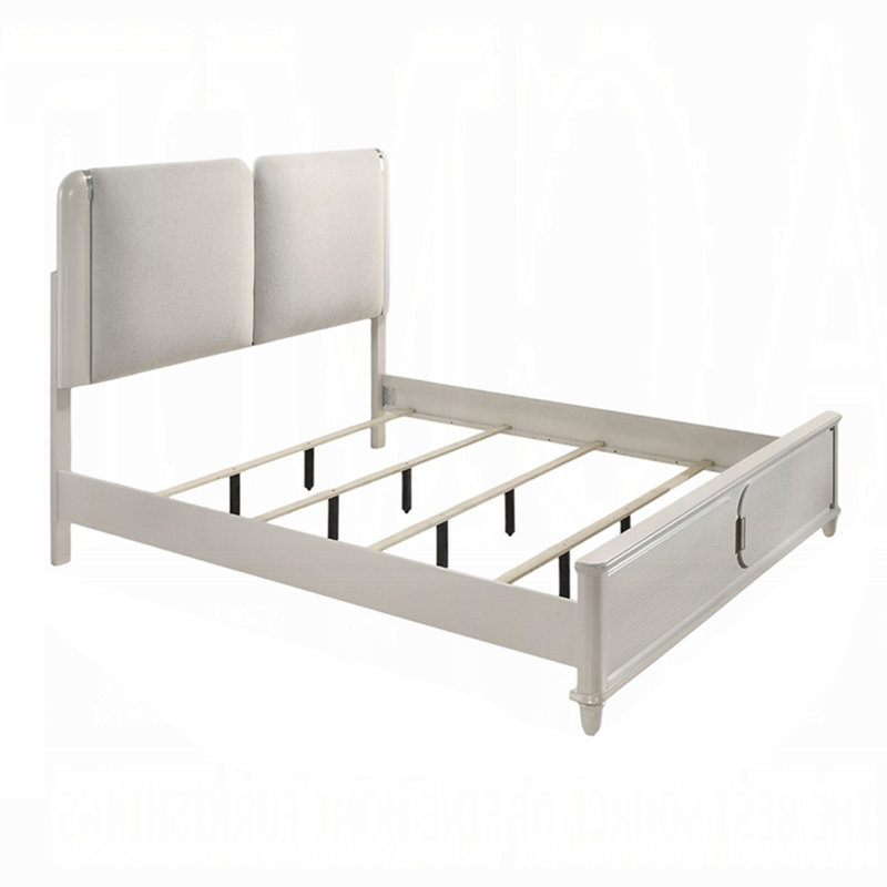 Lit Veda avec DEL, blanc perle, revêtement gris Boucle, Grand