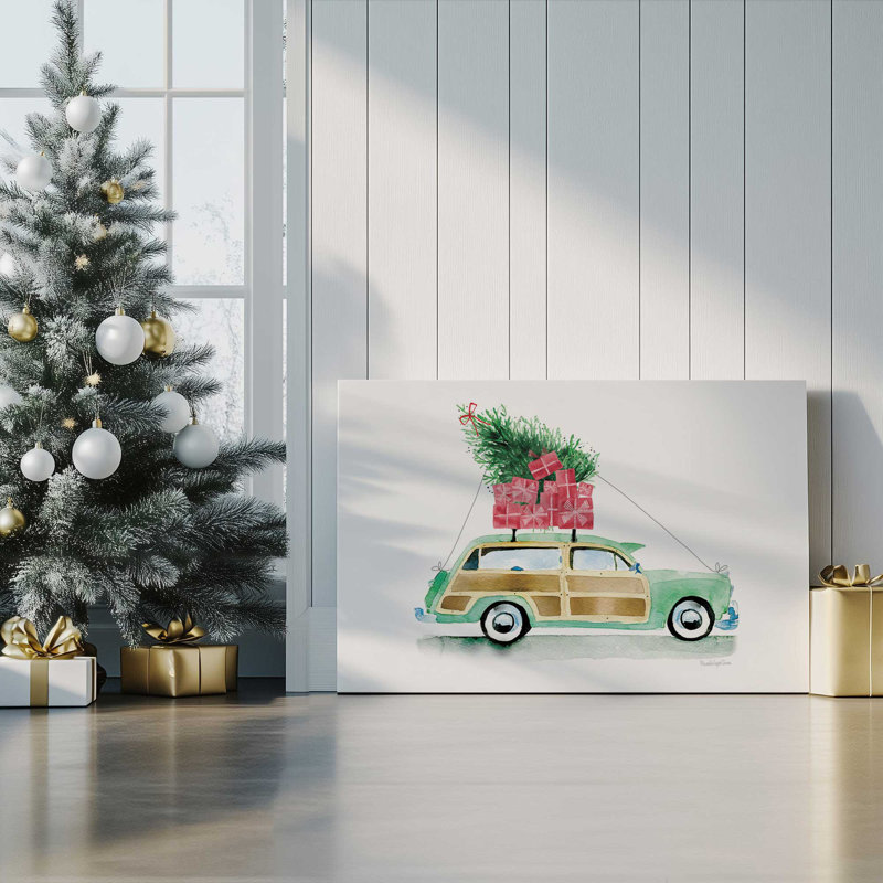 Impression de voiture de Noël rétro, H 12 po x l 18 po x P 1,25 po, Toile tendue