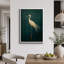 Oiseau aigrette vert rétro, photos de salle de bain rustique moderne, impression sur toile encadrée-115240912-115240911-115240913